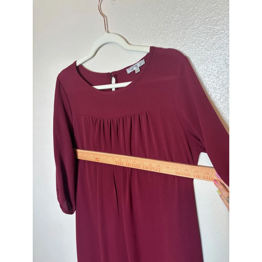 Downeast Burgundy Long Sleeve Belted Midi Dress Round Neck Maroon Large USA - Picture 6 of 8